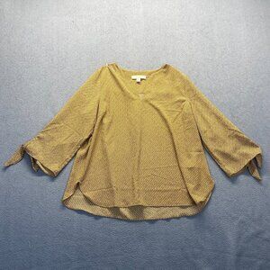 Michael by Michael Kors Dark Camel Chain‎ Blouse Women's Sz XL Bow-ties Sleeves